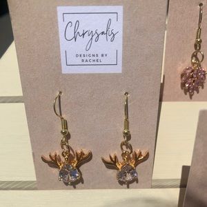 Cubic zirconia gold antler earrings